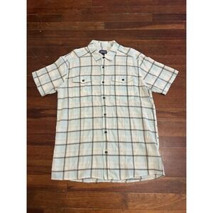 Patagonia Men's Organic Cotton Button Up Shirt White/Blue Plaid Sz Medium